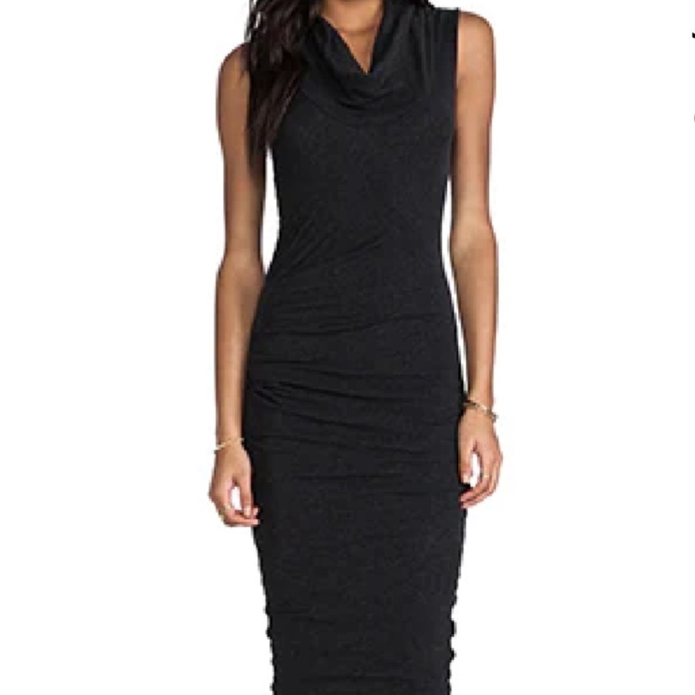 James Perse Black Cowl Neck Tuck Midi Dress Size 2/M